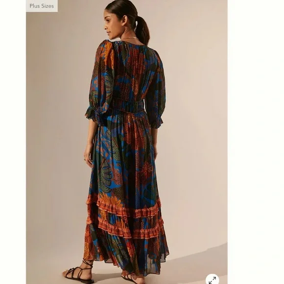 Anthropologie Farm Rio Blue puff sleeve maxi dress size XS - Picture 3 of 16